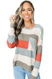 Striped Colorblock Ribbed Knit Top with Pocket