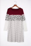 Striped Leopard Patchwork Lace T Shirt Dress