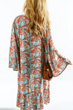 Boho Retro Floral Print Long Sleeve Oversized Kimono