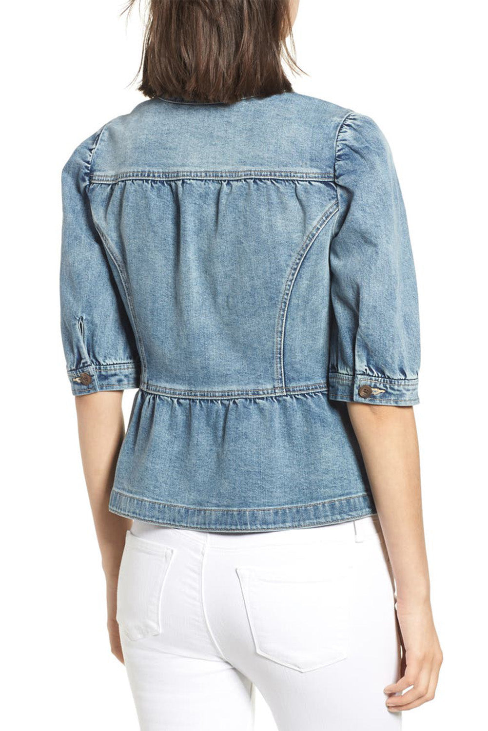 Half Sleeves Peplum Denim Jacket