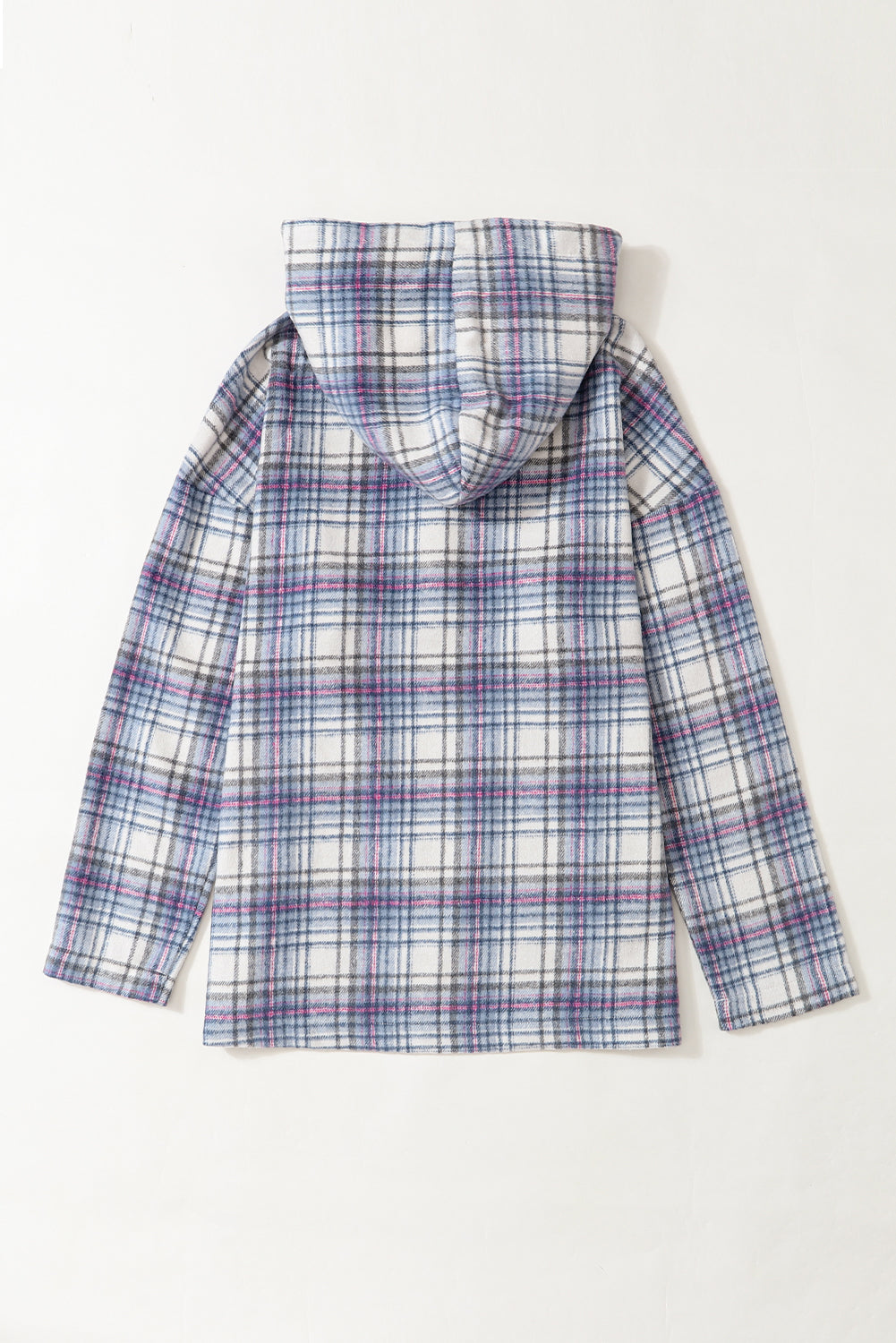 Plaid Button Neck Pocketed Pullover Hoodie