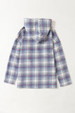 Plaid Button Neck Pocketed Pullover Hoodie