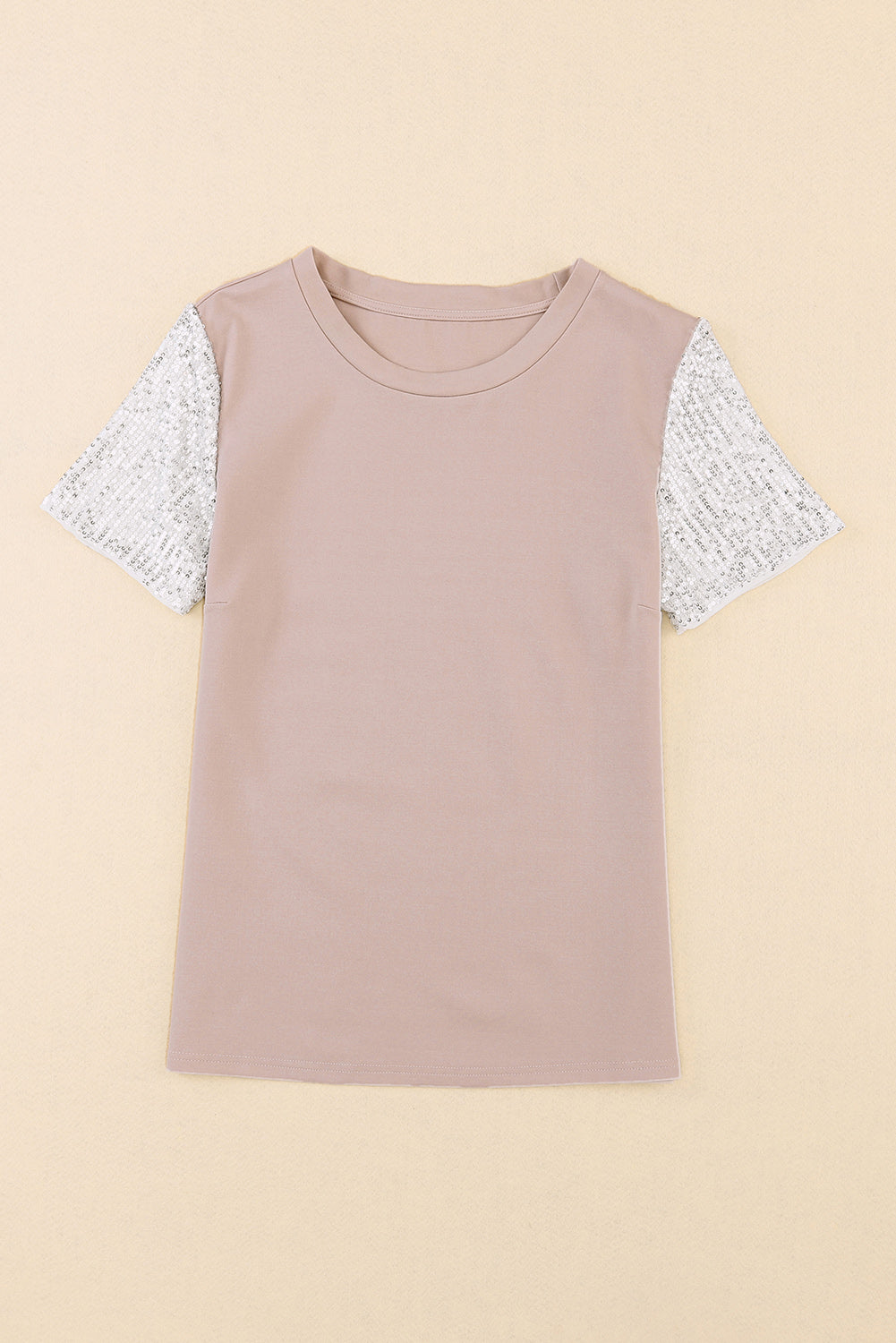 Round Neck Sequin Sleeve T Shirt