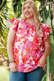 Ruffle Tiered Sleeve Frill Neck Floral Plus Size Blouse