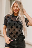 Stars Mesh See-through Short Sleeve T Shirt