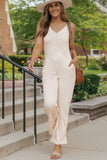 Sleeveless Buttoned Ribbed Wide Leg Jumpsuit with Pockets