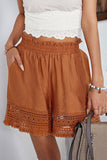 Smocked Waist Crochet Hem Casual Loose Shorts