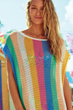 Stripe Tasseled Crochet Beach Cover Up