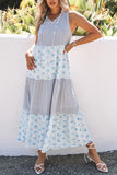 Abstract Print Split Neck Sleeveless Maxi Dress