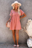 Roll Up Short Sleeve V Neck Babydoll Mini Dress