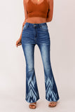 Western Pattern High Rise Flare Jeans