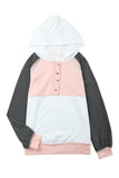 Colorblock Button Accent Pullover Hoodie