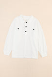 White Plus Size Long Sleeve Flap Pocket Henley Top