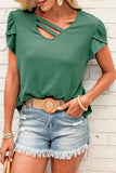 Strappy V Neck Overlap Short Sleeve Top