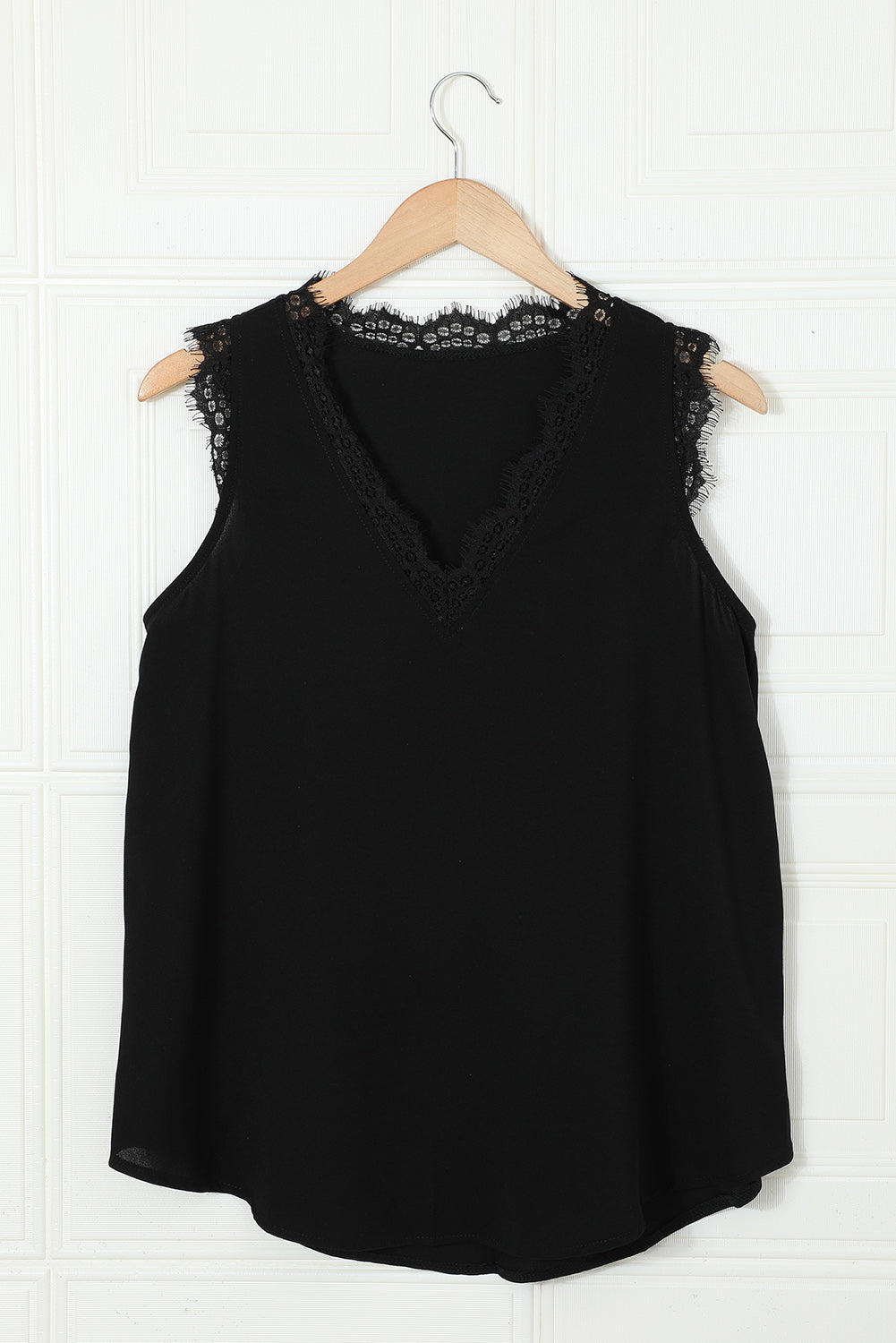 Sleeveless Eyelash Lace V Neck Tank Top