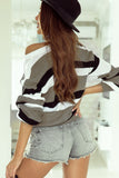 Striped Colorblock Pattern Knit Sweater