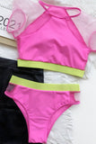 Mesh Short Sleeve Contrast Trim 2pcs Bikini Swimsuit