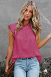 Contrast Trim Ruffled Crew Neck Sleeveless Top