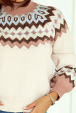 Geometric Pattern Ribbed Trim High Neck Sweater