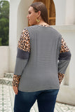 Plus Size Cow/Stripes Patchwork Long Sleeve Tee