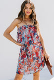 Floral Print Tiered Ruffled Bandeau Mini Dress