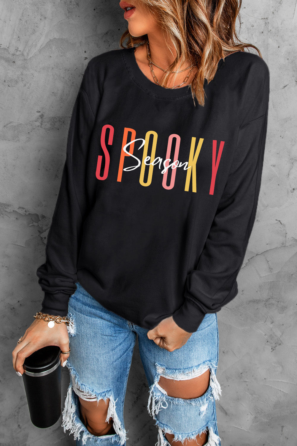 Sweat-shirt graphique noir Spooky Season Halloween Fashion Graphic