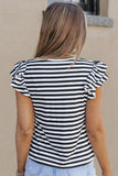 Stripe Print Tiered Ruffled Sleeve Tee