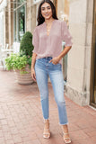 Solid Color Half Sleeve V Neck Blouse