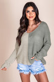 Khaki Long Sleeve V-Neck Colorblock Sweater