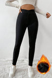 Black Crossed Waist Seamed Leg Thermal Leggings