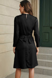 Twist Front Tie Back Long Sleeve Satin Dress