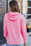 Sweat à capuche déchiré uni rose avec poche kangourou