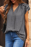 Tiered Ruffled Drawstring V Neck Top