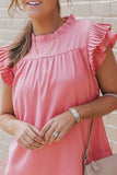 Satin Fringed Ruffle Sleeve Mock Neck Blouse