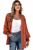 Swiss Dot Shirred Cuff Open Front Cardigan