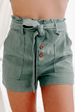 Button Fly Belted Paperbag Waist High Waist Casual Shorts