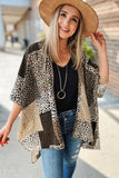 Leopard Color Block Open Front Kimono