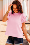 Pink Textured Ruffle Short Sleeve Pullover Top