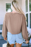 Smoke Gray Cording Drop Shoulder Puff Sleeve Casual Long Sleeve Top