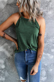 Green Solid Color Crew Neck Tank Top