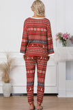 Reindeer Geometric Print Top and Skinny Pants Lounge Set