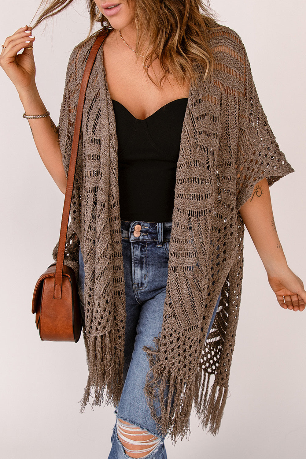 Loose Knitwear Kimono with Slits