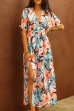 Floral Kimono Long Dress with Slit