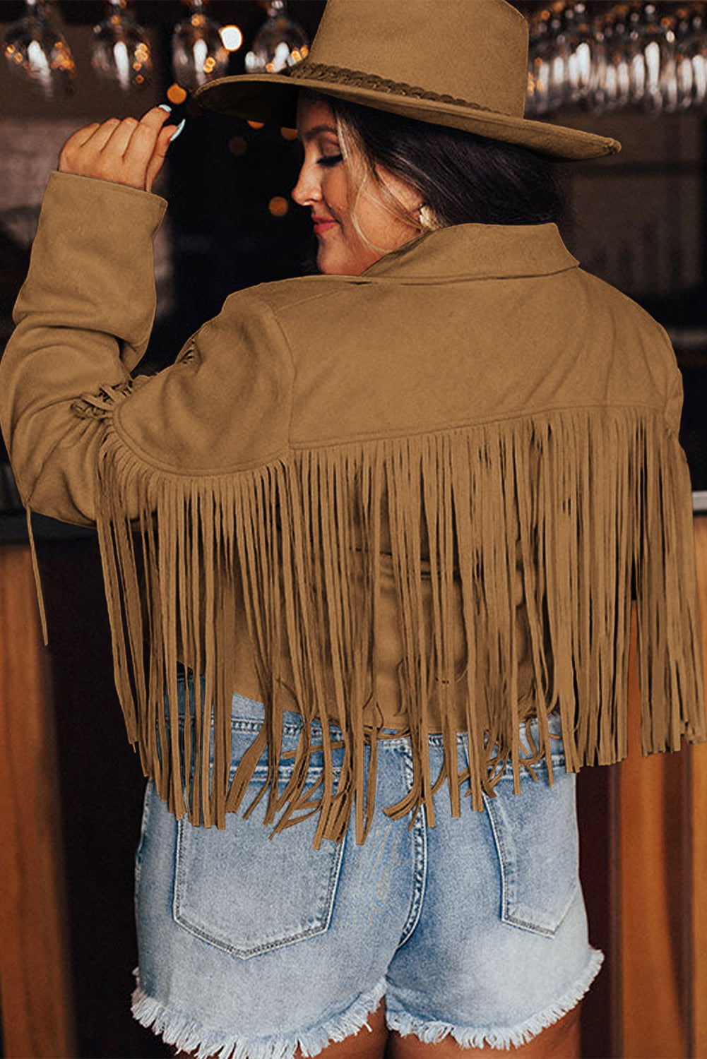 Pink Fringe Plus Size Cropped Jacket