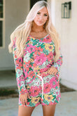 Flower Print Pullover and Drawstring Shorts Lounge Set