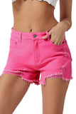 Rose - Short en jean taille haute coupe slim effet vieilli