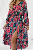 V Neck Elastic High Waist Split Floral Dress