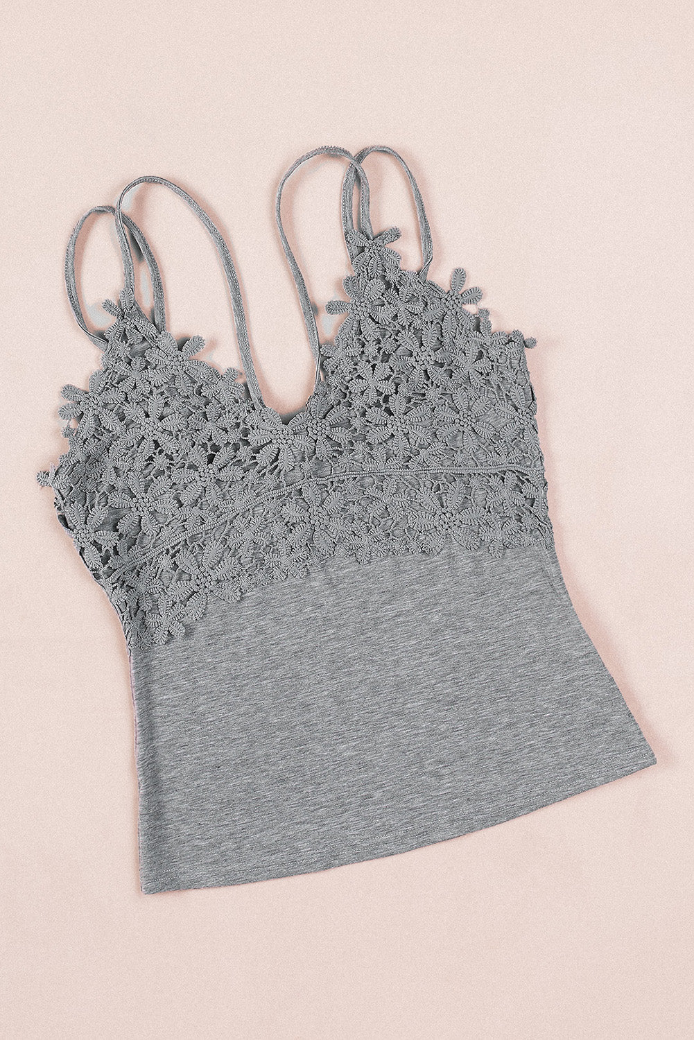 Lace Overlay Strappy Hollow-out Tank Top