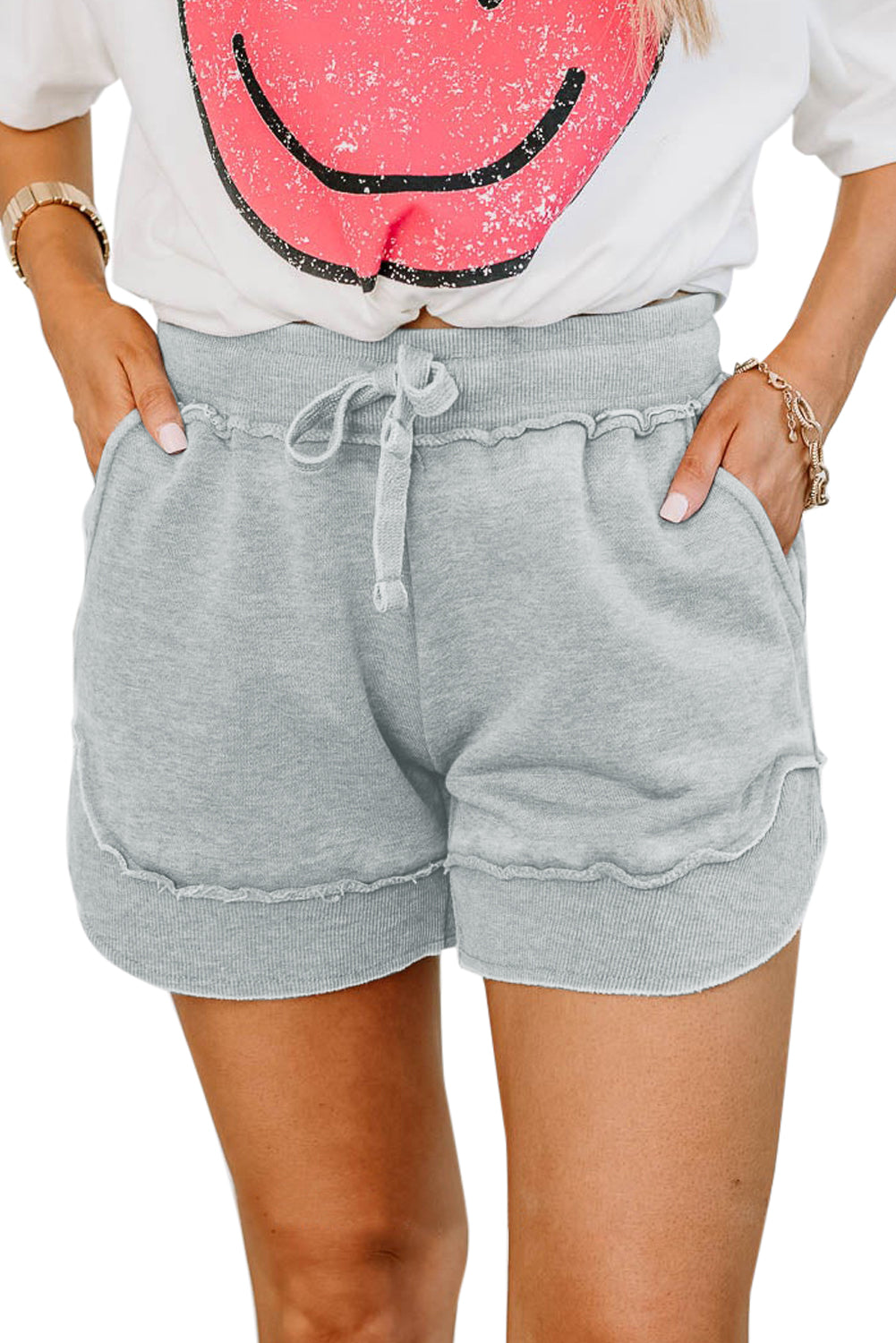 Ribbed Trim Knit Casual Shorts