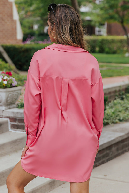 Chemise tunique surdimensionnée à manches longues de couleur unie rose